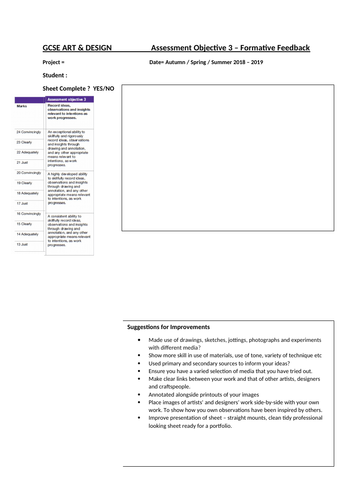 GCSE ART& DESIGN Assessment Objective Formative Reviews | Teaching ...
