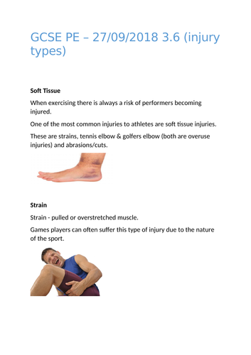 Edexcel GCSE PE Types of Injury Booklet | Teaching Resources