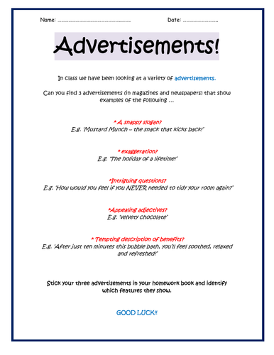 Advertisements - Homework Task