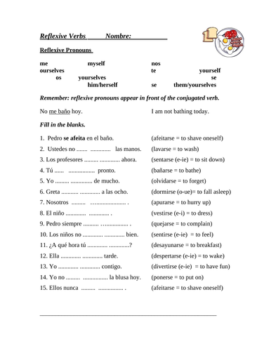 Spanish Reflexive Verbs Worksheet - Los verbos reflexivos