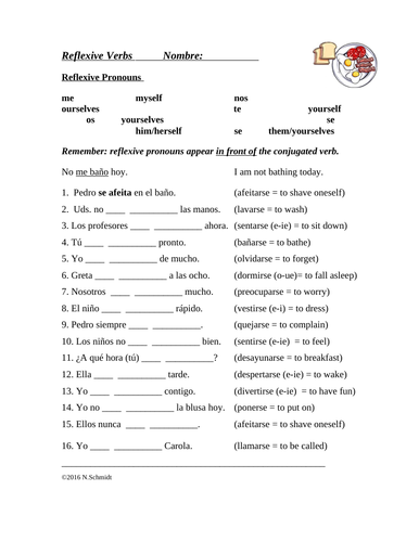 Spanish Reflexive Verbs Worksheet - Los verbos reflexivos (Differentiated)