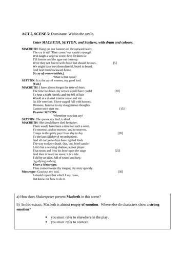 GCSE Edexcel Lit Macbeth Question Act 5 Scene 5 ('She should have died ...