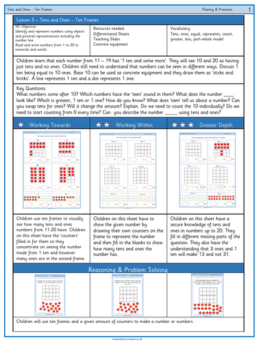 year 1 week 1 place value to 20 differentiated worksheets white rose