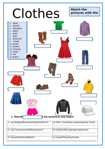 Worksheet for clothes | Teaching Resources