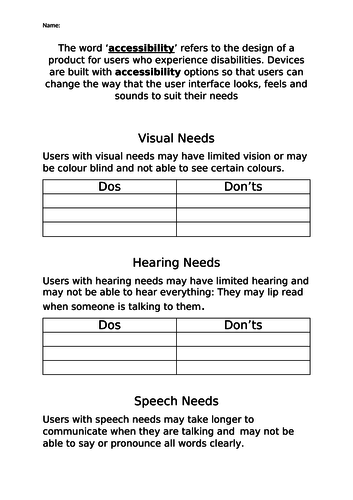 Worksheets - BTEC Digital Information Technology - Component 1 Learning aim A