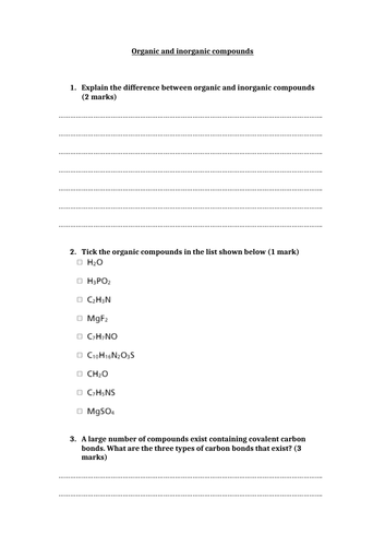 AS Chemistry: Organic and Inorganic Compounds | Teaching Resources