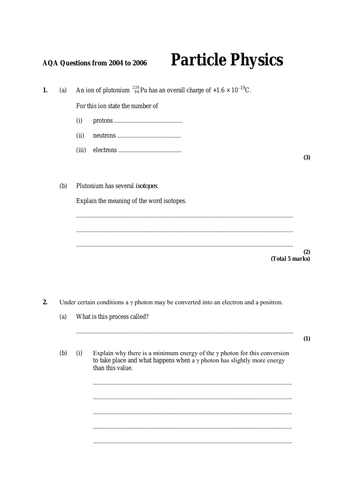 A level Physics Independent Work Cover sheets for Quantum, Particles ...