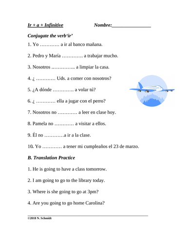 Spanish Worksheet Ir A Infinitive Conversational Future Tense Teaching Resources 7710