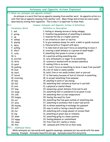 Antonyms-Opposite Actions Combo Activity Worksheets | Teaching Resources