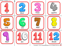 french numbers 0 to 12 presentation display cards audio