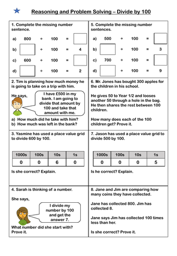 divide by 100 reasoning and problem solving