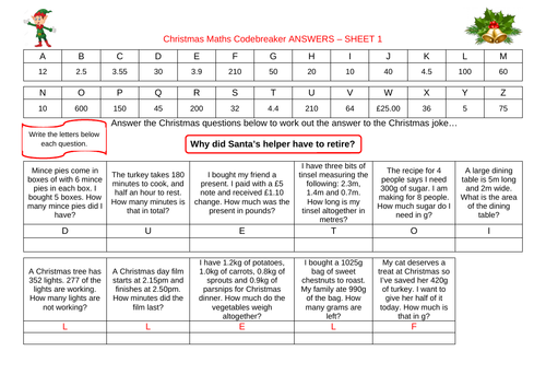 Christmas code breaker - differentiated Christmas worksheet - Y4, Y5 & Y6
