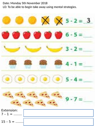 take away worksheets for whole unit year 1 ks1 grade 1 maths