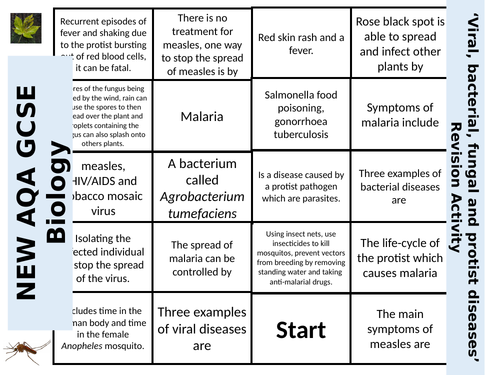 NEW AQA GCSE Biology 'Viral, Bacterial, Fungal and Protist Diseases' - Dominoes Revision Activity