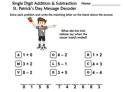 Single Digit Addition and Subtraction St. Patrick's Day Math: Message ...