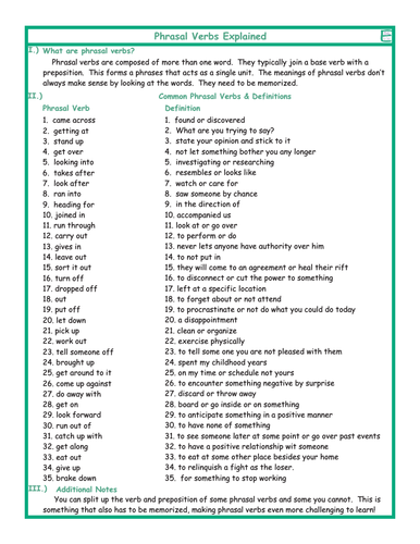 Phrasal Verbs Combo Activity Worksheets | Teaching Resources