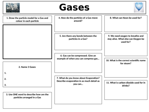 Properties of Gases Worksheet SEN | Teaching Resources