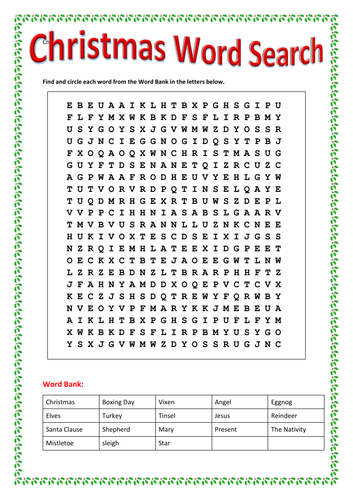 Christmas Word Search with Answers | Teaching Resources