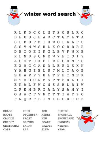 Winter themed word search | Teaching Resources