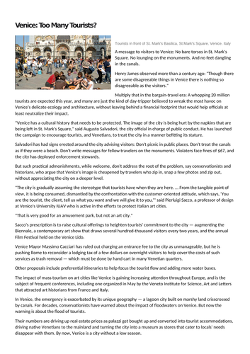 Environmental impacts of tourism - Venice | Teaching Resources