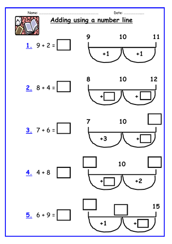 KS1 Addition: Adding using a number line (bridging 10 only)