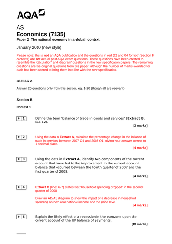 AQA AS Economics (new spec) Additional Unit 2 Past Paper - January 2010 (re-worked)