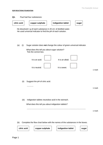 YEAR 7 MATTER, EARTH AND REACTIONS UNITS - MINI ASSESSMENT HIGHER AND ...