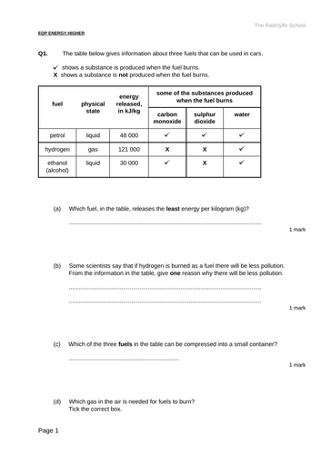 YEAR 7 FORCES & ENERGY UNIT AQA ACTIVATE SOW MINI ASSESSMENTS HIGHER ...