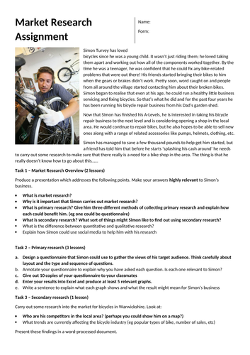 GCSE Business (9-1) - Market research assignment | Teaching Resources
