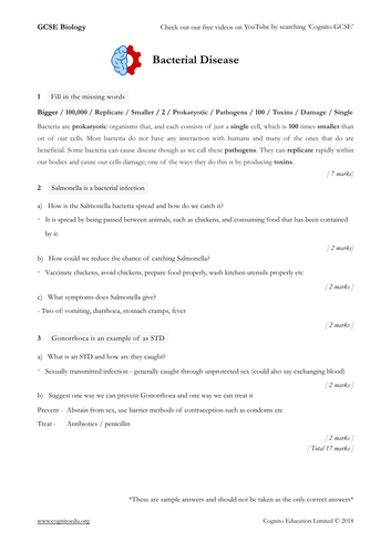 GCSE Biology (9-1) - Bacterial Disease - Worksheet & Video | Teaching