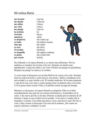 Spanish Reflexive Verbs Reading: Verbos Reflexivos Lectura - Mi rutina diaria