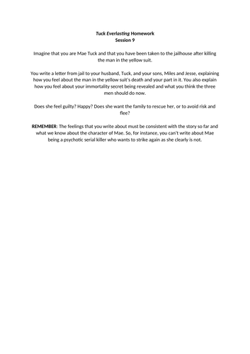 'Tuck Everlasting' Reading Comprehension Questions | Teaching Resources