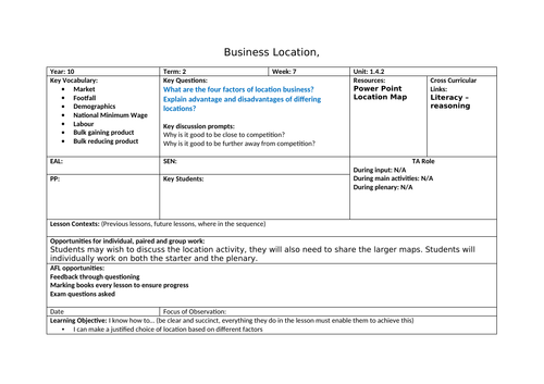 business plan business location example