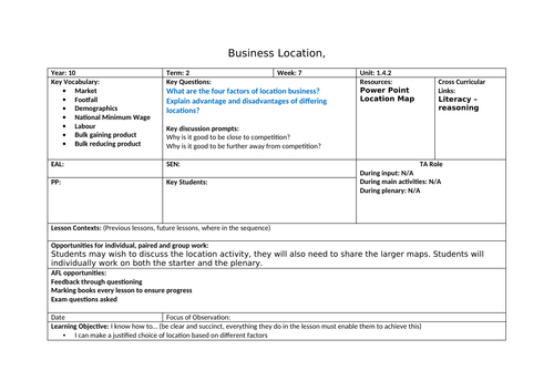 create a business lesson plan