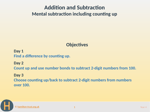 Mental subtraction including counting up - Teaching Presentation - Year 4