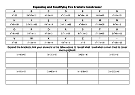 Expanding and Factorising (Two Brackets/Quadratics) Codebreakers ...