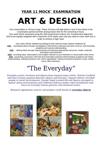 GCSE ART MOCK EXAM - THE EVERYDAY/STILL LIFE