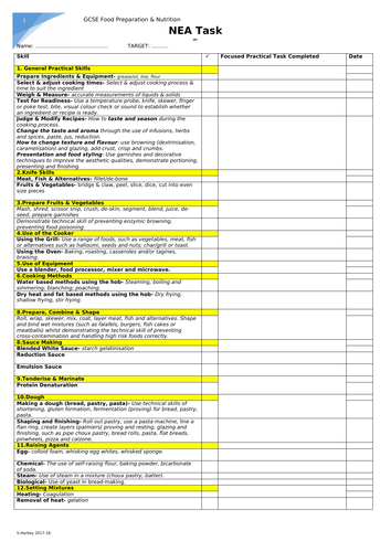 Gcse Food Preparation And Nutrition Practical Skills Log Teaching Resources 0743