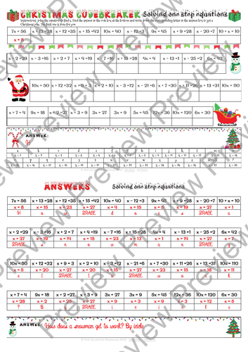 Christmas maths: Solving equations (one step) | Teaching Resources