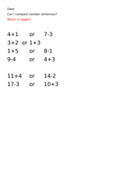 Comparing number sentences worksheet Year 1 | Teaching Resources