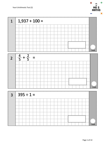 Year 6 Arithmetic Test 2 | Teaching Resources