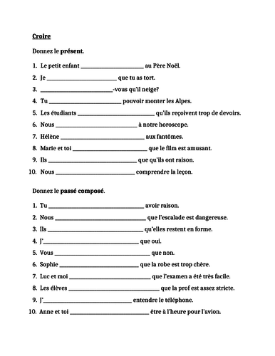 croire-french-verb-worksheet-teaching-resources