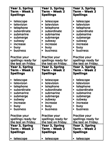 Year 3, No Nonsense Spelling List - Spring, Week 2