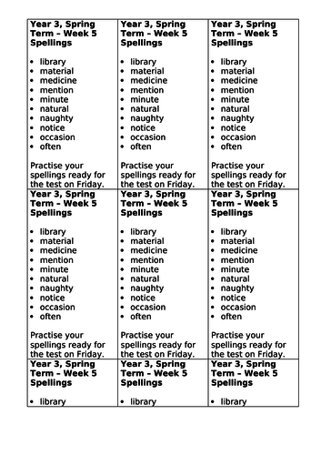 Year 3, No Nonsense Spelling List - Spring, Week 5