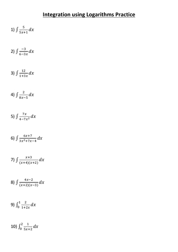 Integration Using Logarithms | Teaching Resources