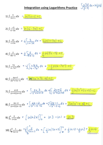 Integration Using Logarithms | Teaching Resources