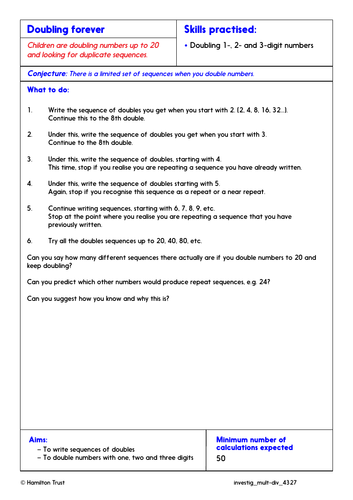 Problem-Solving Investigation: Double & halve 2- and 3-digit numbers (Y4 Multiplication & Division)