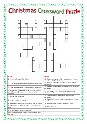 Christmas Crossword Puzzle 2 with Answers | Teaching Resources