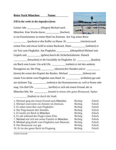 German Simple Past / Imperfekt Worksheet: Reise Nach München (SUB PLAN)