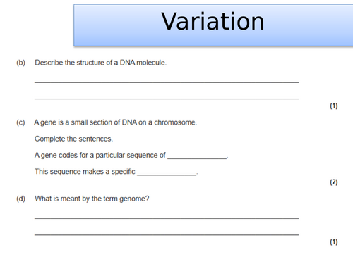 Topic B6 Variation AQA trilogy- AQA combined science trilogy/separate biology